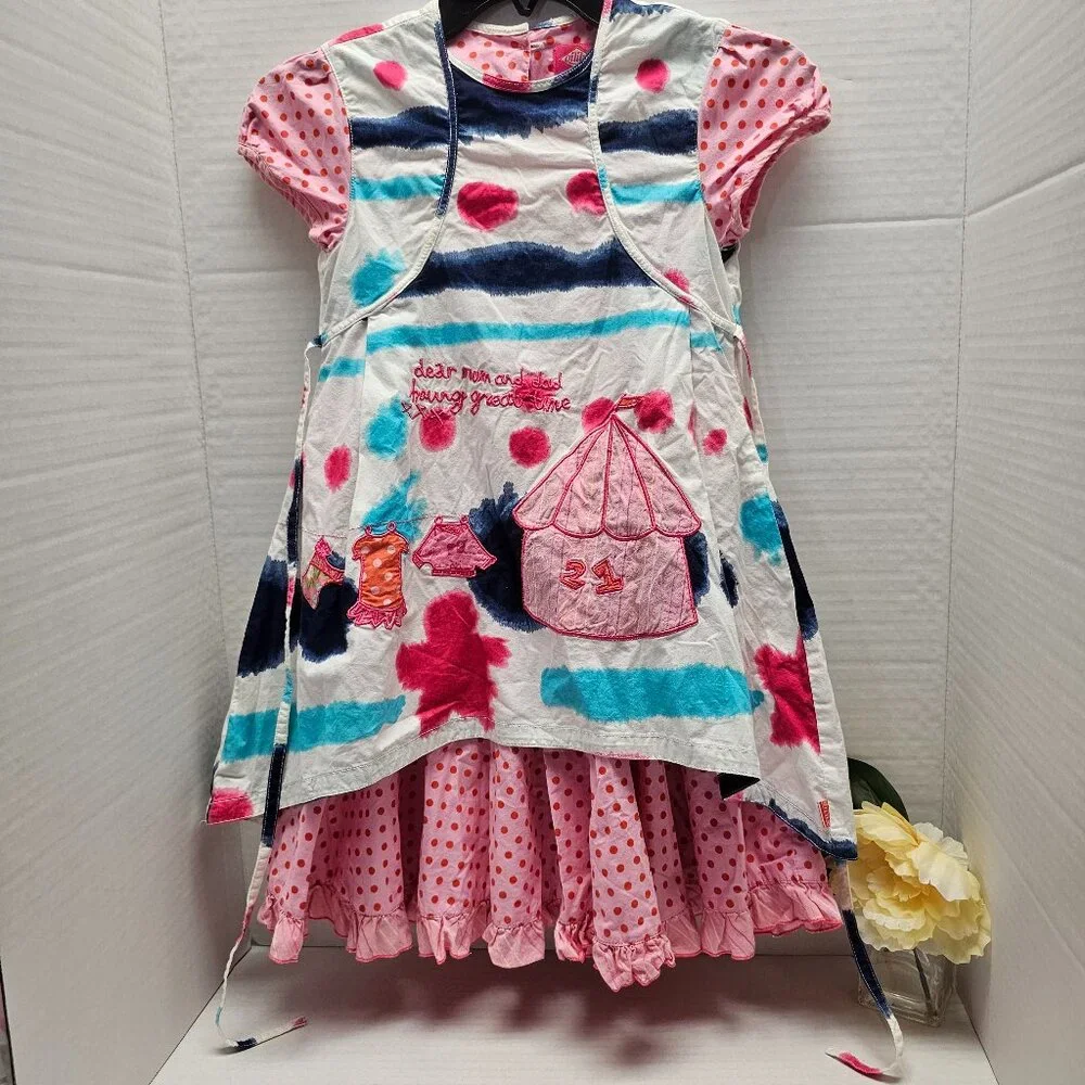 Summer SS Oilily Girls Whimsical 128 7 8 Dress Pink Polka Dot Netherland Dutch - Picture 1 of 12